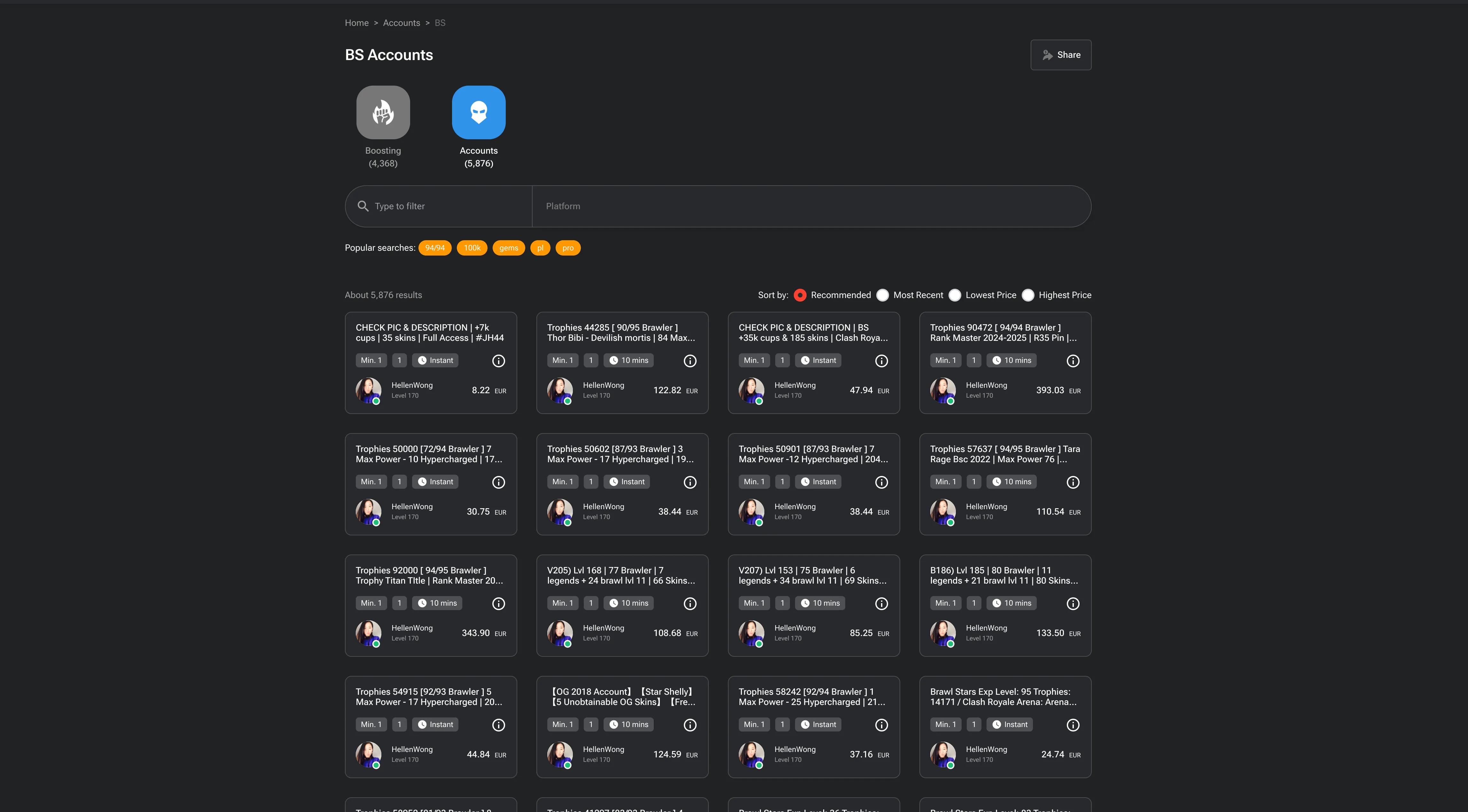 G2G brawl stars accounts